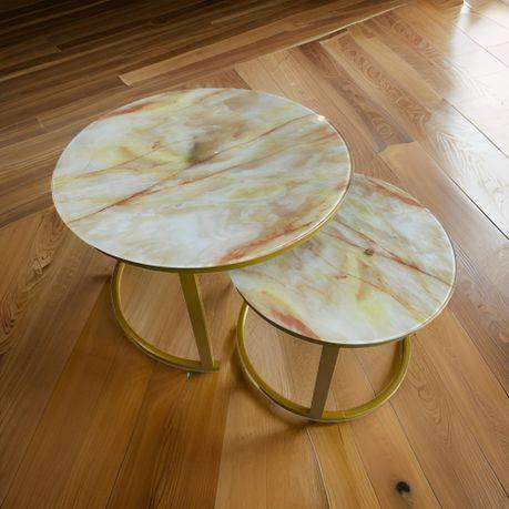 2-in-1 Modern Round Gold Nesting Coffee Table Set  Living Room Accent (CJ03-3)