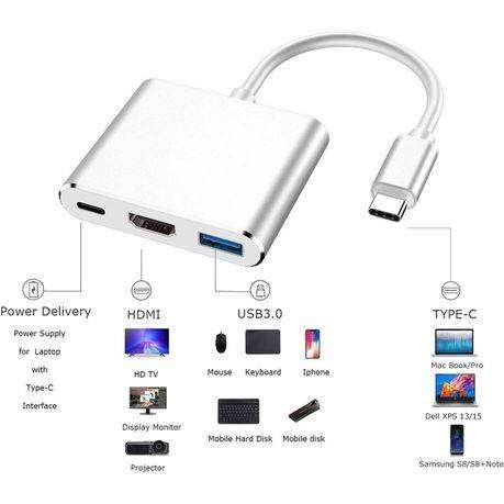 HOCO HB14-3-in-1 USB-C Adapter with HDMI, USB 3.0 & PD - Laptop & Phone Use