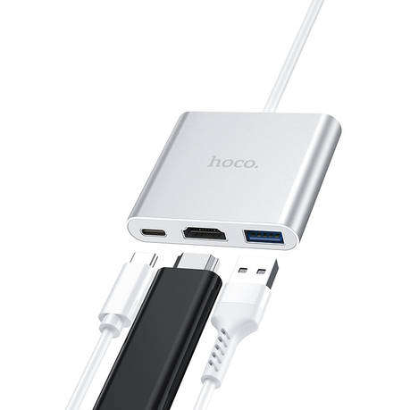 HOCO HB14-3-in-1 USB-C Adapter with HDMI, USB 3.0 & PD - Laptop & Phone Use