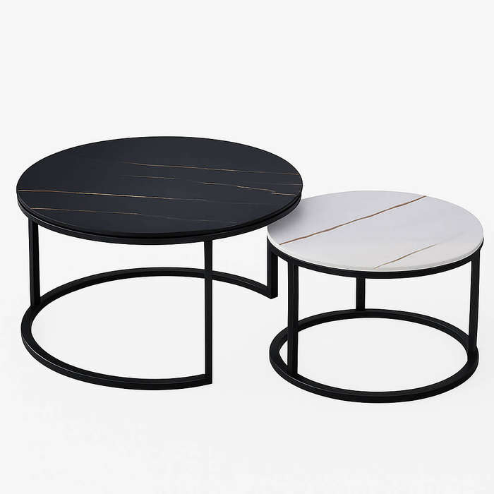Round Wooden Nesting Coffee Tables  Living Room, Side or Accent Table  Set of 2