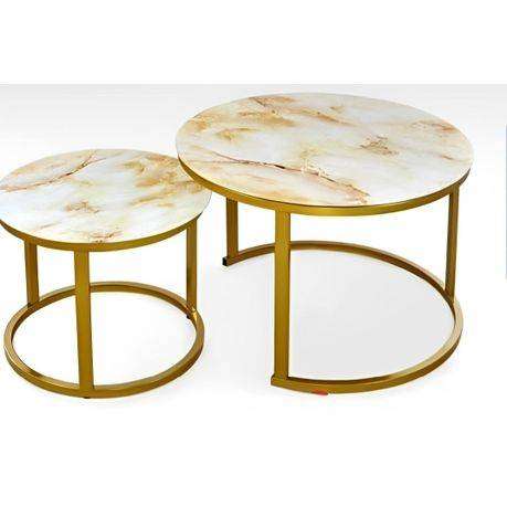2-in-1 Modern Round Gold Nesting Coffee Table Set  Living Room Accent (CJ03-3)