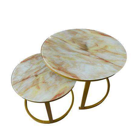 2-in-1 Modern Round Gold Nesting Coffee Table Set  Living Room Accent (CJ03-3)