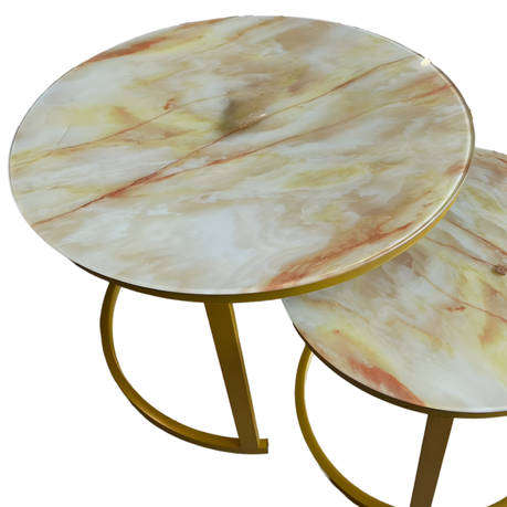 2-in-1 Modern Round Gold Nesting Coffee Table Set  Living Room Accent (CJ03-3)