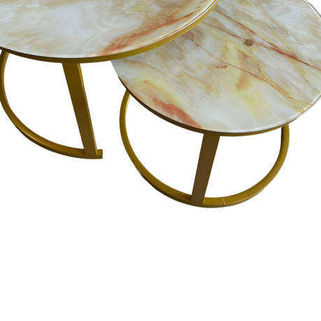 2-in-1 Modern Round Gold Nesting Coffee Table Set  Living Room Accent (CJ03-3)