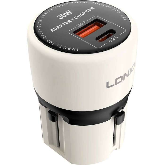 Compact 30W dual-port wall charger with USB-C PD & USB-A  fast With USB-C To USB-C 1Meter Cable