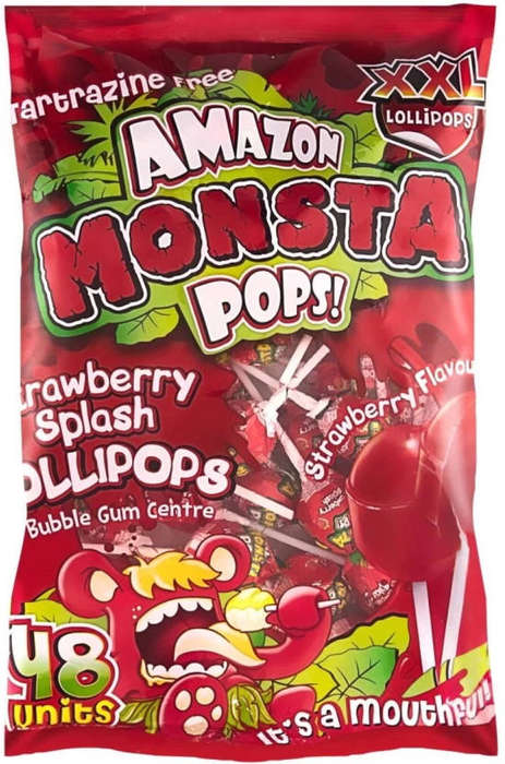 Tradekings Monsta Pops XXL Strawberry Splash Lollipops  Bubble Gum Centre