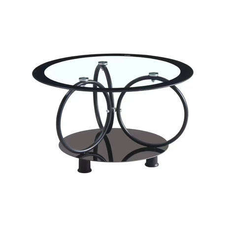 Modern Round Glass Top Coffee Table with Sturdy Metal Frame for Living Room
