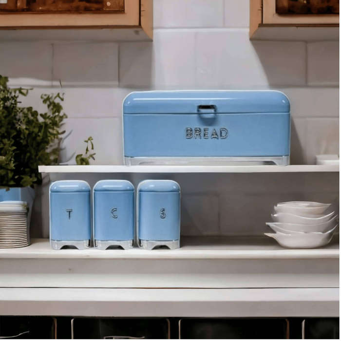 Continental Homeware Smeg Bread Bin with 3 Pieces Canisters - Shiny Blue