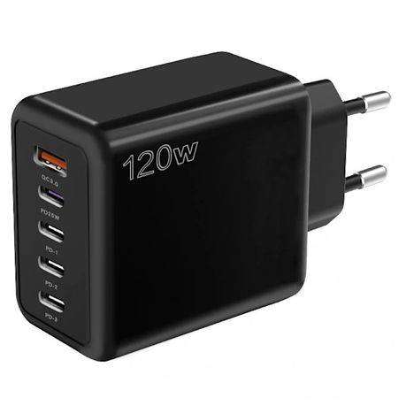 120W High-Speed Travel Charger with Dual USB-C PD & USB-A Ports  Compact, Safe & Universal Adapter