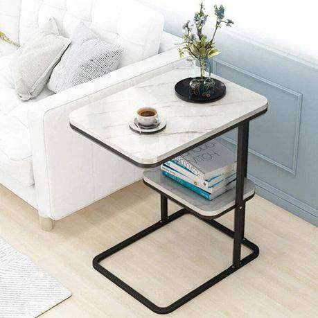 C-Shaped Double Layer Snack, Coffee End Table for Living and Bedroom -W & B