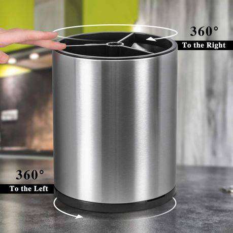 360° Rotating Utensil Holder  Stainless Steel Kitchen Organizer with Drain
