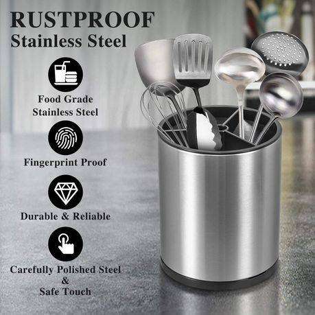 360° Rotating Utensil Holder  Stainless Steel Kitchen Organizer with Drain