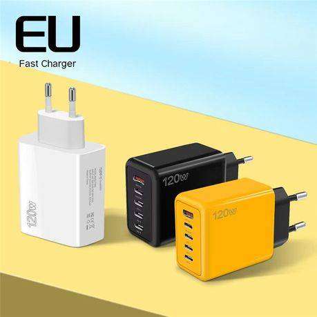 120W High-Speed Travel Charger with Dual USB-C PD & USB-A Ports  Compact, Safe & Universal Adapter