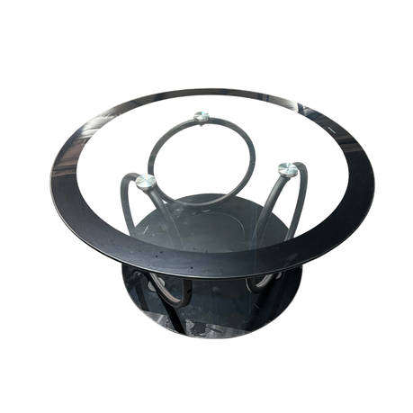 Modern Round Glass Top Coffee Table with Sturdy Metal Frame for Living Room