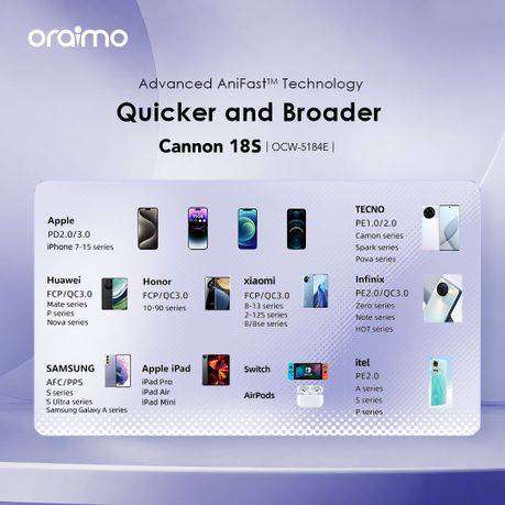 USB-C Fast Charger 18W with USB-A Port + 1m USB-A to USB-C Cable  Oraimo C-OCW-5184E