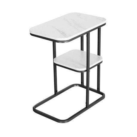 C-Shaped Double Layer Snack, Coffee End Table for Living and Bedroom -W & B