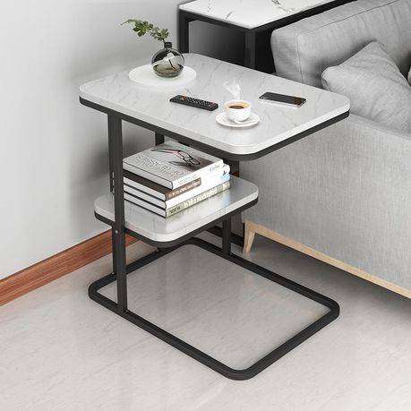 C-Shaped Double Layer Snack, Coffee End Table for Living and Bedroom -W & B