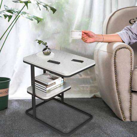 C-Shaped Double Layer Snack, Coffee End Table for Living and Bedroom -W & B