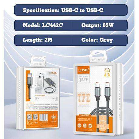 USB-C Fast Charging Data Cable 65W USB-C To USB-C 2 Meter Cabl-LDNIO-LC442C