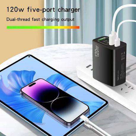 120W High-Speed Travel Charger with Dual USB-C PD & USB-A Ports  Compact, Safe & Universal Adapter