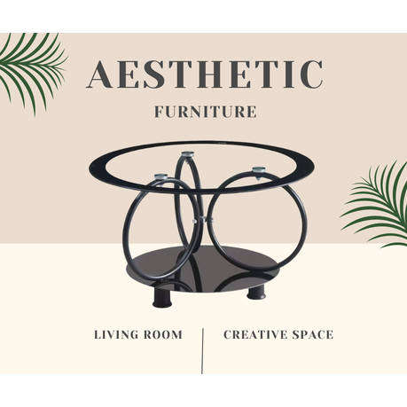 Modern Round Glass Top Coffee Table with Sturdy Metal Frame for Living Room