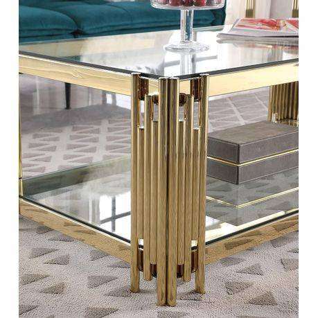 Modern Rectangular Glass Coffee Table  Clear Tempered Top with Gold Steel Frame