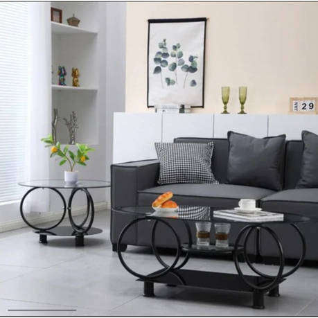 Modern Round Glass Top Coffee Table with Sturdy Metal Frame for Living Room