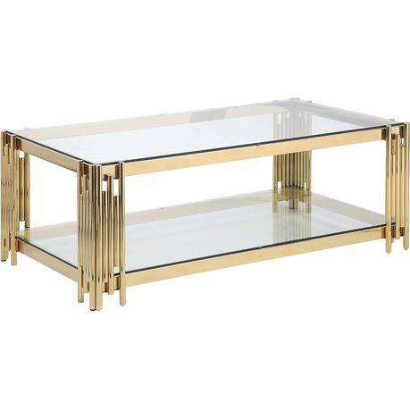 Modern Rectangular Glass Coffee Table  Clear Tempered Top with Gold Steel Frame