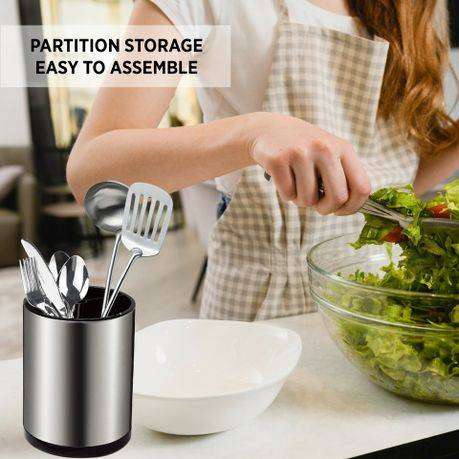 360° Rotating Utensil Holder  Stainless Steel Kitchen Organizer with Drain