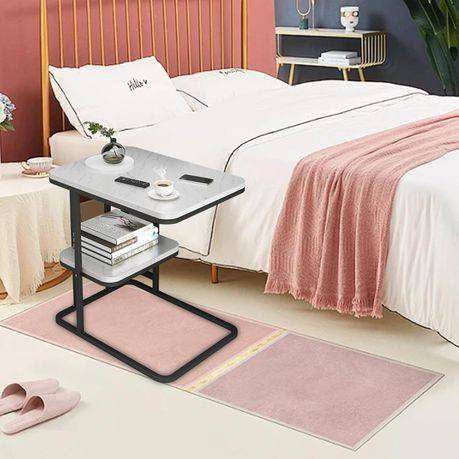 C-Shaped Double Layer Snack, Coffee End Table for Living and Bedroom -W & B
