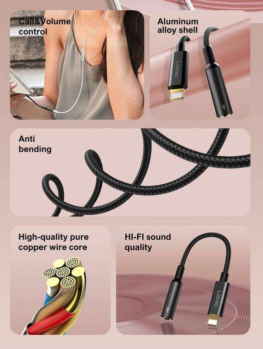 Lightning to 3.5mm Adapter 130mm-Audio Cable for Lightning Devices-LS-T90i