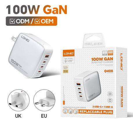 100W GaN Super Fast Charger  4 Port USB-C & USB-A Wall Adapter LDNIO Q408