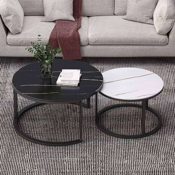 Round Wooden Nesting Coffee Tables  Living Room, Side or Accent Table  Set of 2