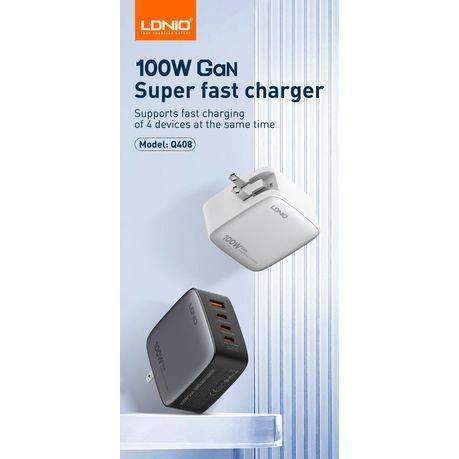 100W GaN Super Fast Charger  4 Port USB-C & USB-A Wall Adapter LDNIO Q408