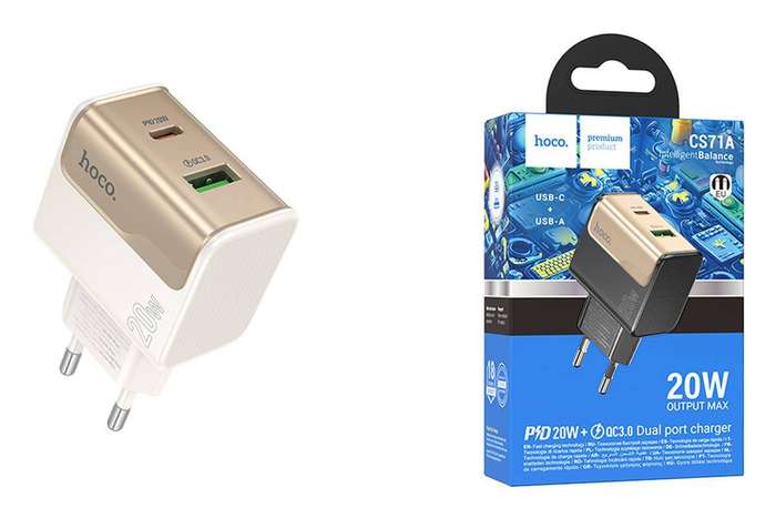 Adapter 20W USB-C Fast Travel Charger with USB-A & USB-C Ports -HOCO CS71A
