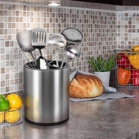 360° Rotating Utensil Holder  Stainless Steel Kitchen Organizer with Drain
