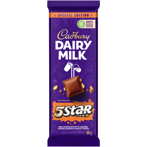 Cadbury Dairy Milk 5 Star Chocolate Bars  Box of 12 x 80g