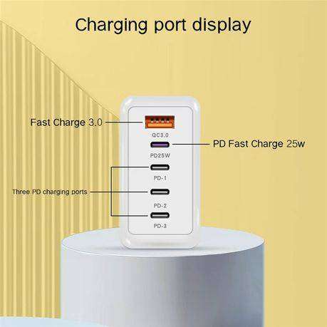 120W High-Speed Travel Charger with Dual USB-C PD & USB-A Ports  Compact, Safe & Universal Adapter