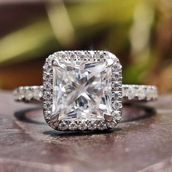 Moissanite Square Halo ring