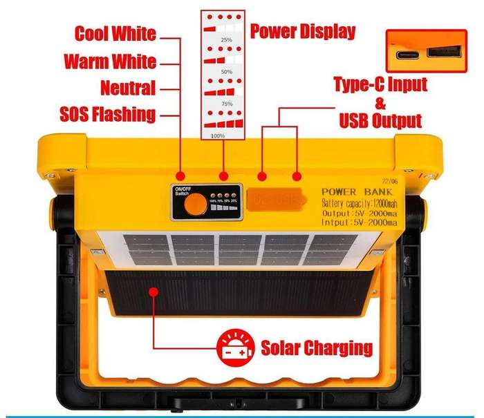 1200W Outdoor USB Solar LED Light  with usb port_rechargable