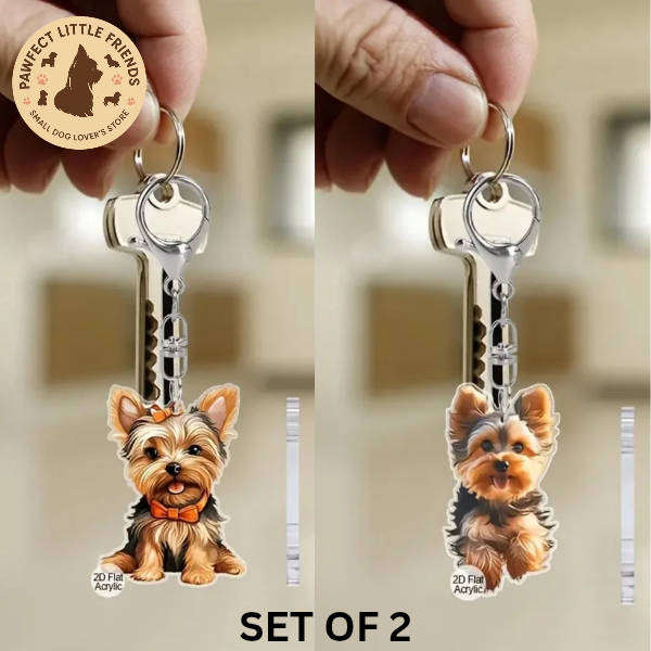 Set of 2 Yorkie Keychains - Double Sided Acrylic | Cute Gift for Pet Lovers