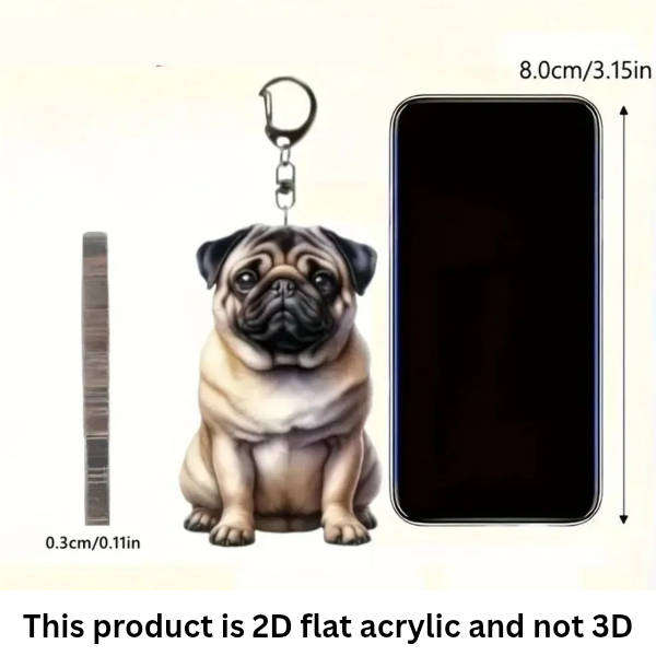Pug Dog Keychain - Double Sided Acrylic | Cute Gift for Pet Lovers