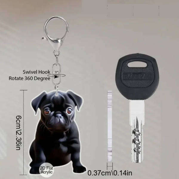 Pug Dog Keychain - Double Sided Acrylic | Cute Gift for Pet Lovers