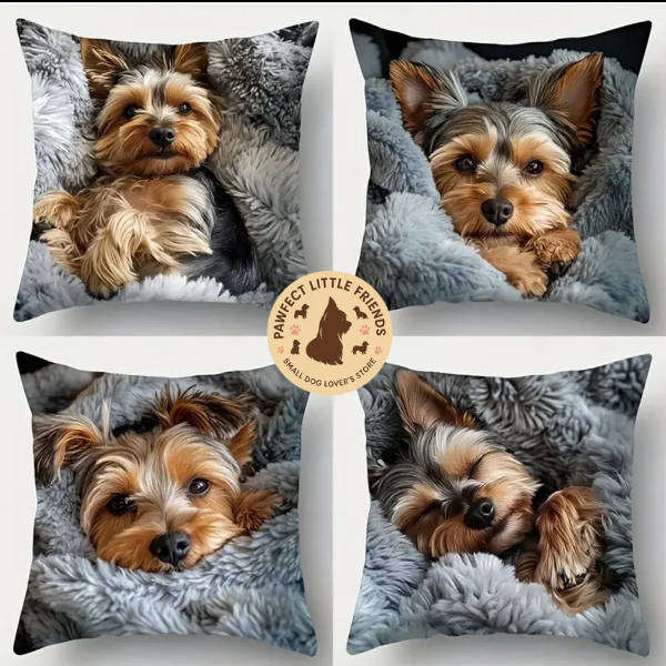Yorkie Scatter Cushion Covers | Set of 4 | 45x45cm Dog Lover Home Décor
