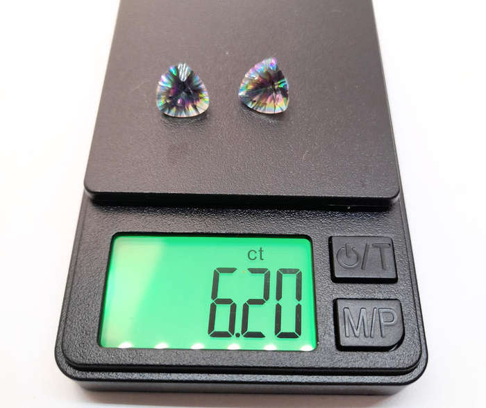 Mystic Topaz pair Namibia/6.20ct/8x8mm/trillion