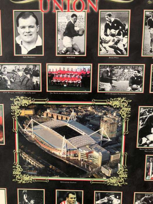 Framed Welsh Rugby Union History Print  Legendary Players & Moments, WRU Collectors Item