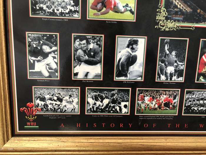 Framed Welsh Rugby Union History Print  Legendary Players & Moments, WRU Collectors Item