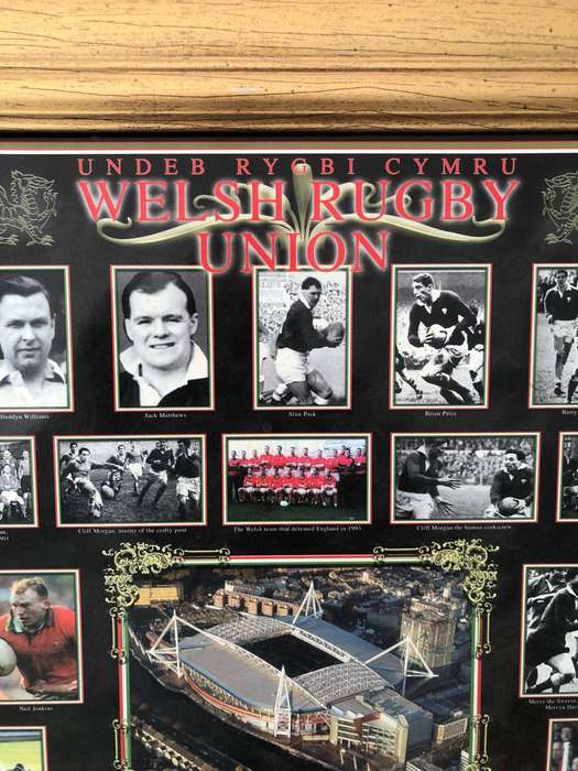 Framed Welsh Rugby Union History Print  Legendary Players & Moments, WRU Collectors Item