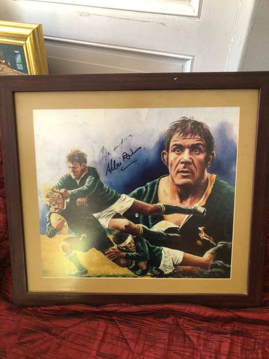 Frik du Preez Signed Rugby Print  Springbok Legend  Framed Collectible