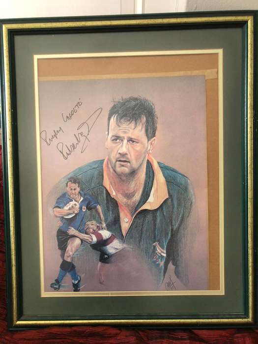 Ruben Kruger Signed Rugby Print  1995 World Cup Springbok Legend  Framed Collectible